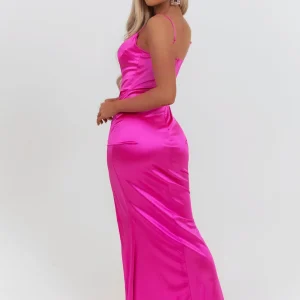 Fashion Aurora Satin Gown With Side Slit - Hot Pink Women Occasion Wear