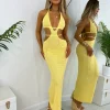 Fashion Bali Palms Crochet Maxi Dress - Yellow Women Dresses