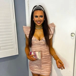 Store Bling It On Extreme Puff Sleeve Glitter Dress - Rose Gold Women Dresses