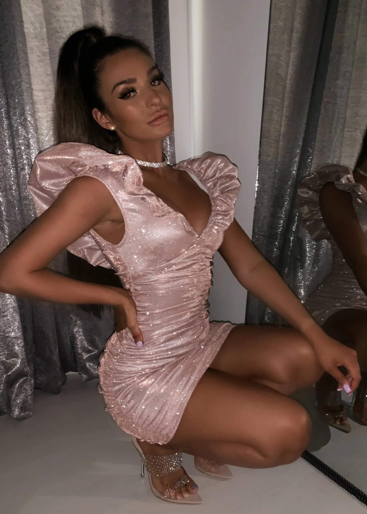 bling_it_on_extreme_puff_sleeve_glitter_dress__rose_gold_6.webp Store Bling It On Extreme Puff Sleeve Glitter Dress - Rose Gold Women Dresses