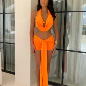 Hot Chasing Sunsets Three Piece Set - Orange Women Co-Ords