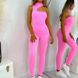 Shop Comfort Is Key Cut Out Jumpsuit - Pink Women Rompers & Jumpsuits