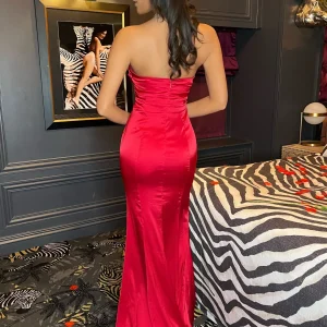 Discount Delilah Ruched Corset Satin Gown - Red Women Dresses