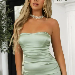 Best Sale Delilah Ruched Corset Satin Gown - Sage Women Occasion Wear