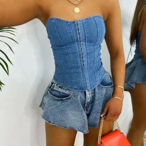 Cheap Denim Slay Corset Top - Blue Women Tops / Bodysuits