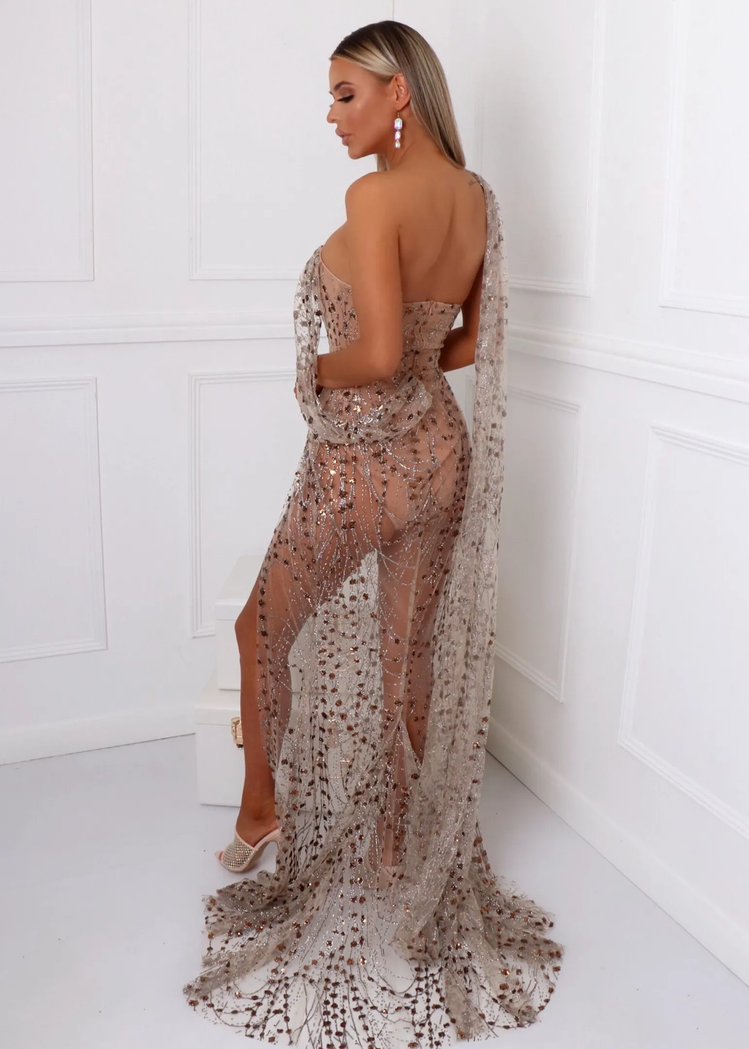 diamond_nights_glitter_mesh_maxi_dress__bronze_4-1.webp Cheap Diamond Nights Glitter Mesh Maxi Dress - Bronze Women Occasion Wear