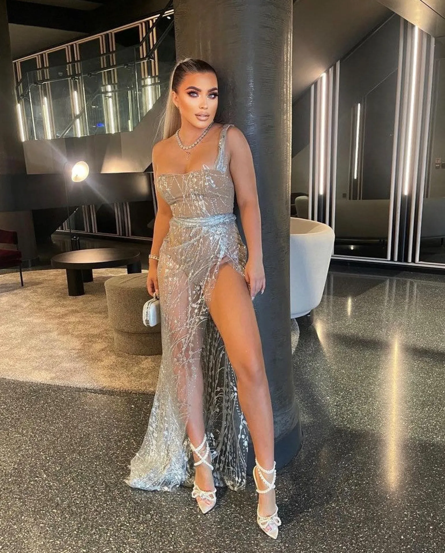 diamond_nights_glitter_mesh_maxi_dress__silver_7.webp Hot Diamond Nights Glitter Mesh Maxi Dress - Silver Women Dresses