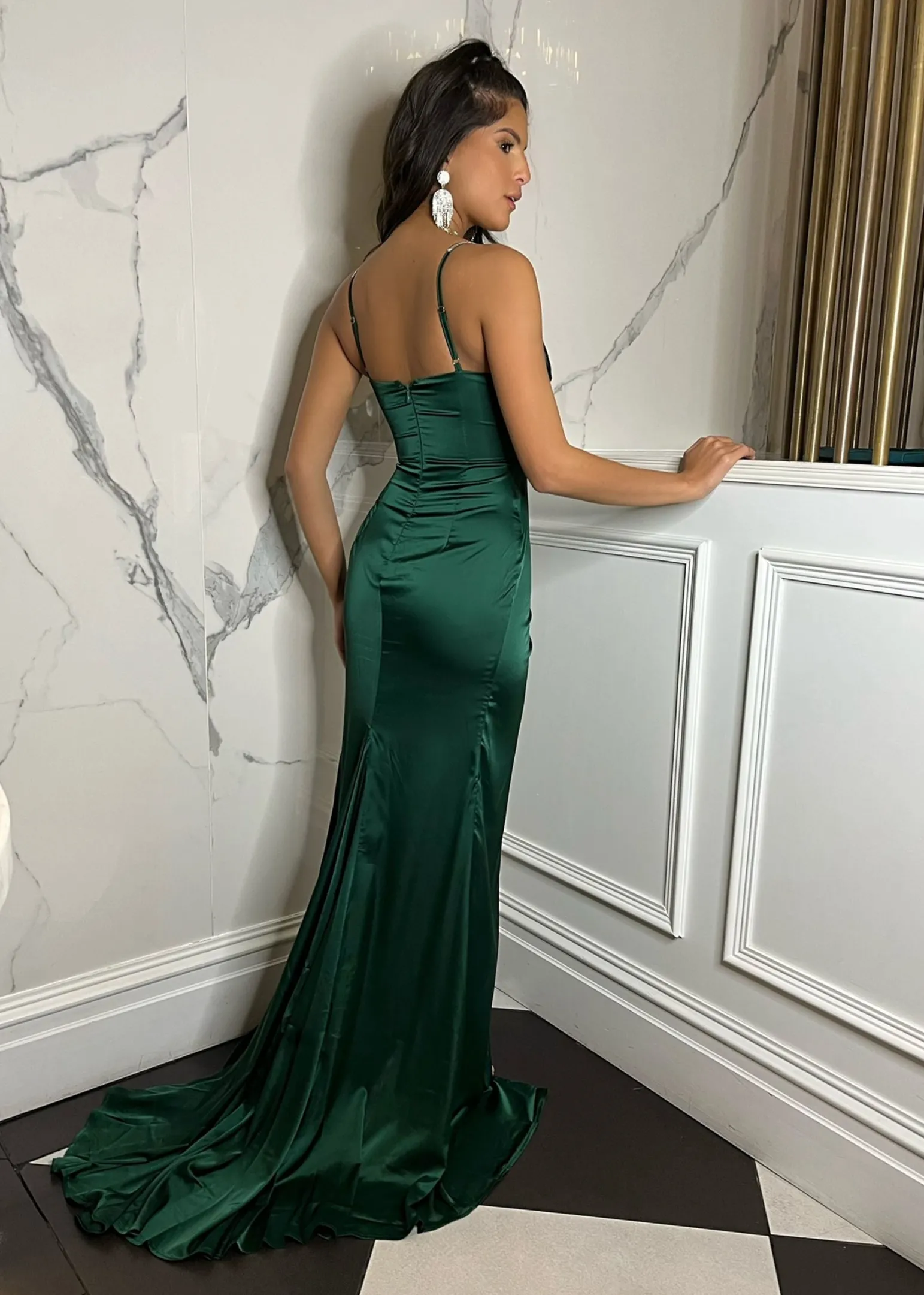 elegant_desire_satin_split_gown__emerald_green_1-1.webp Clearance Elegant Desire Satin Split Gown - Emerald Green Women Occasion Wear