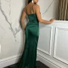 Discount Elegant Desire Satin Split Gown - Emerald Green Women Dresses