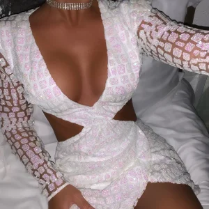 Best Sale Ex Lovers Glitter Dress - Iridescent White Women Dresses