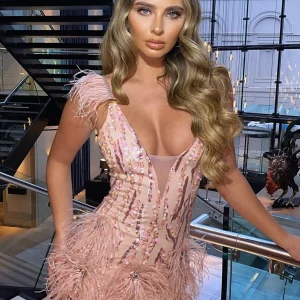 Cheap Felicity Premium Sequin Feather Mini Dress - Pink Women Dresses