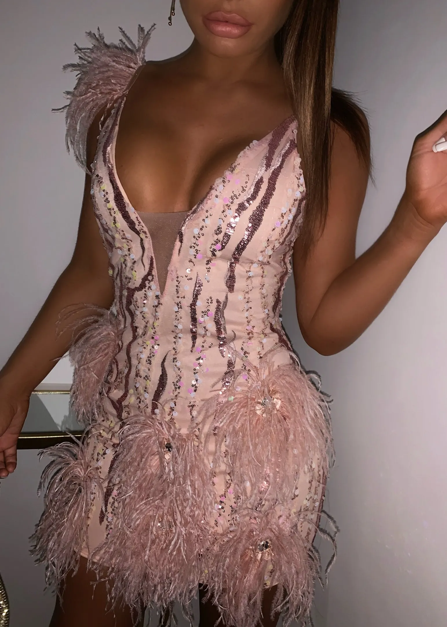 felicity_premium_sequin_feather_mini_dress__pink_9.webp Cheap Felicity Premium Sequin Feather Mini Dress - Pink Women Dresses
