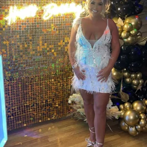 Best Felicity Premium Sequin Feather Mini Dress - White Women Dresses