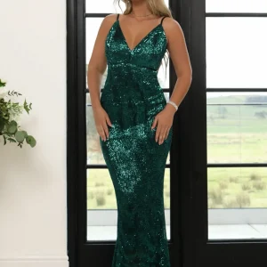 Best Frozen Heart Sequin Gown - Emerald Green Women Occasion Wear