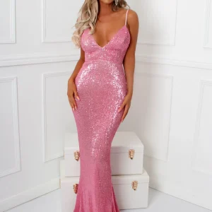 Discount Frozen Heart Sequin Gown - Pink Women Dresses