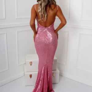 Discount Frozen Heart Sequin Gown - Pink Women Dresses