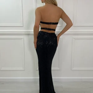 Clearance Glam Queen Sequin Split Gown - Black Women Dresses