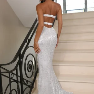 Best Glam Queen Sequin Split Gown - Silver Women Occasion Wear