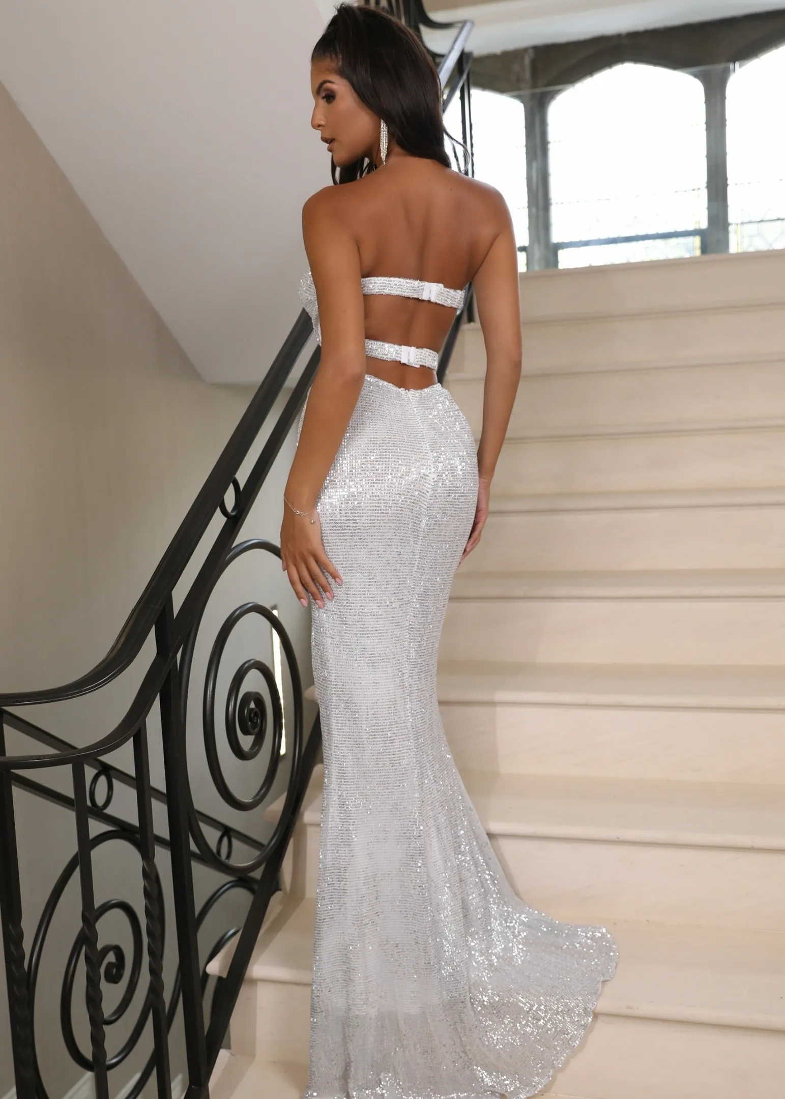 glam_queen_sequin_split_gown__silver_1.webp Clearance Glam Queen Sequin Split Gown - Silver Women Dresses
