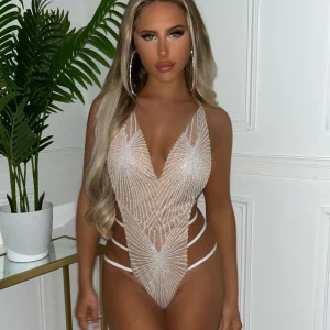 Online Glitter Dreams Bodysuit - White Women Tops / Bodysuits