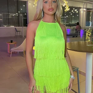 Cheap Havana Nights Tassel Playsuit - Neon Green Women Rompers & Jumpsuits