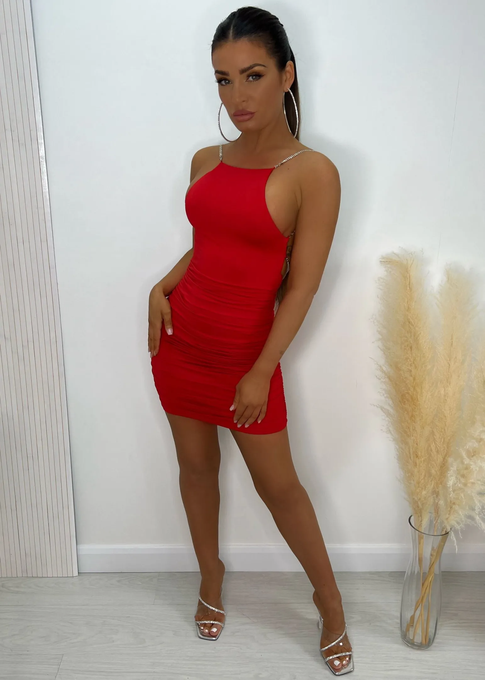 hearts_desire_diamante_ruched_mini_dress__red_5.webp Clearance Heart's Desire Diamante Ruched Mini Dress - Red Women Dresses
