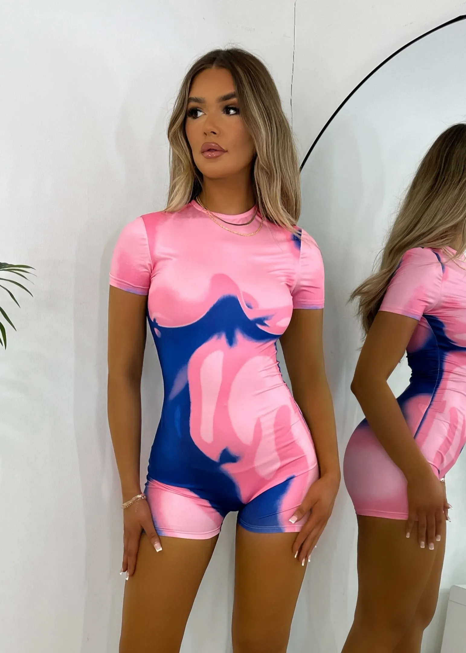 heating_up_printed_romper__pinkblue_0.webp Hot Heating Up Printed Romper - Pink/Blue Women Rompers & Jumpsuits