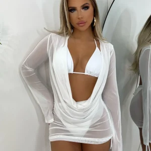 Best In The Sheer Cowl Neck Two Piece - White Women Co-Ords