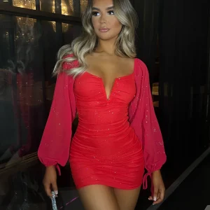 New In Your Dreams Long Sleeve Bodycon Dress - Red Women Dresses