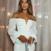 Hot In Your Dreams Long Sleeve Bodycon Dress - White Women Dresses