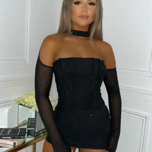 Outlet Kat Embellished Mini Dress - Black Women Dresses