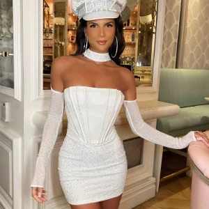 Clearance Kat Embellished Mini Dress - White Women Dresses