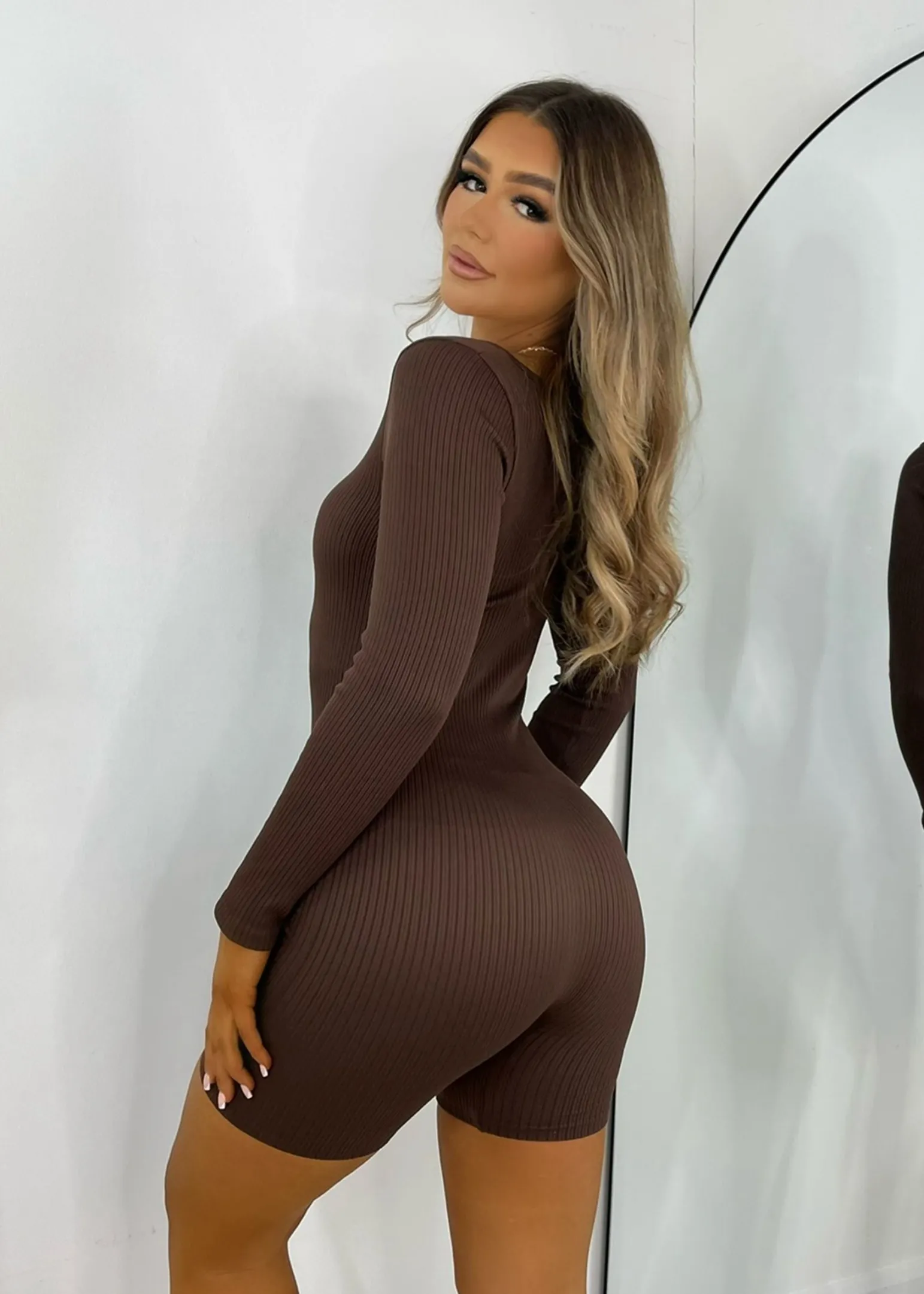 know_your_worth_long_sleeve_romper__brown_1.webp Clearance Know Your Worth Long Sleeve Romper - Brown Women Rompers & Jumpsuits