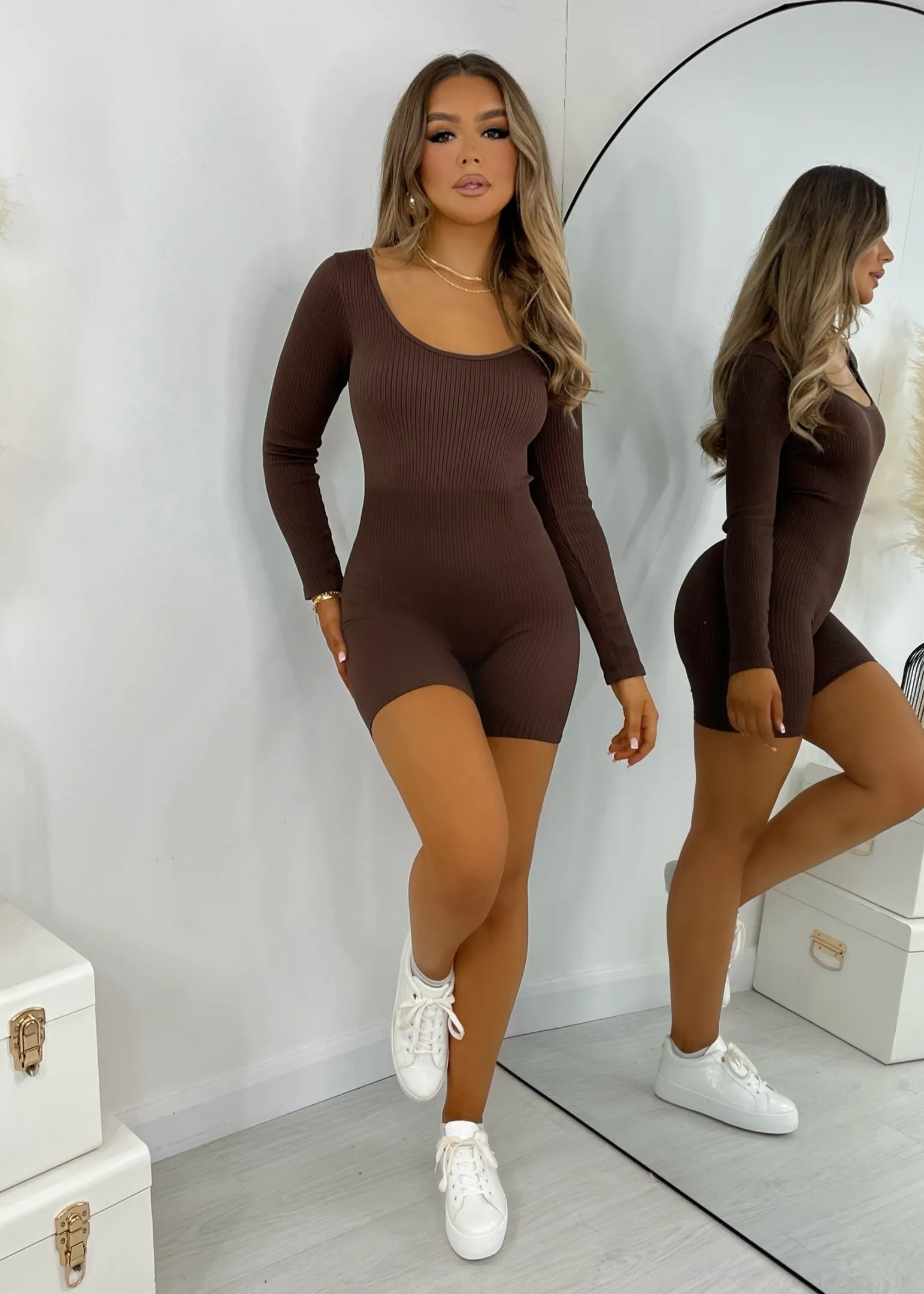 know_your_worth_long_sleeve_romper__brown_2.webp Clearance Know Your Worth Long Sleeve Romper - Brown Women Rompers & Jumpsuits