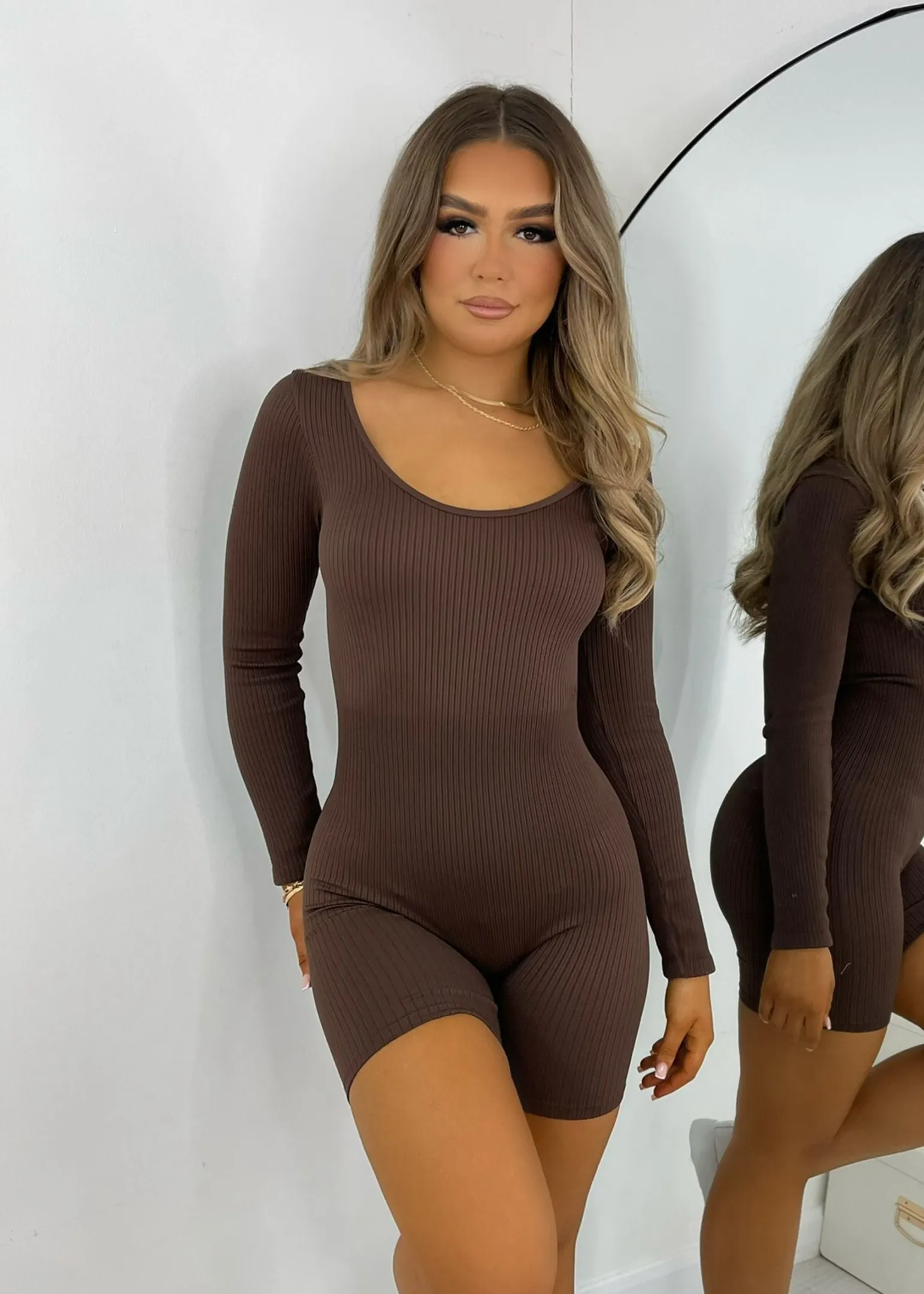 know_your_worth_long_sleeve_romper__brown_3.webp Clearance Know Your Worth Long Sleeve Romper - Brown Women Rompers & Jumpsuits