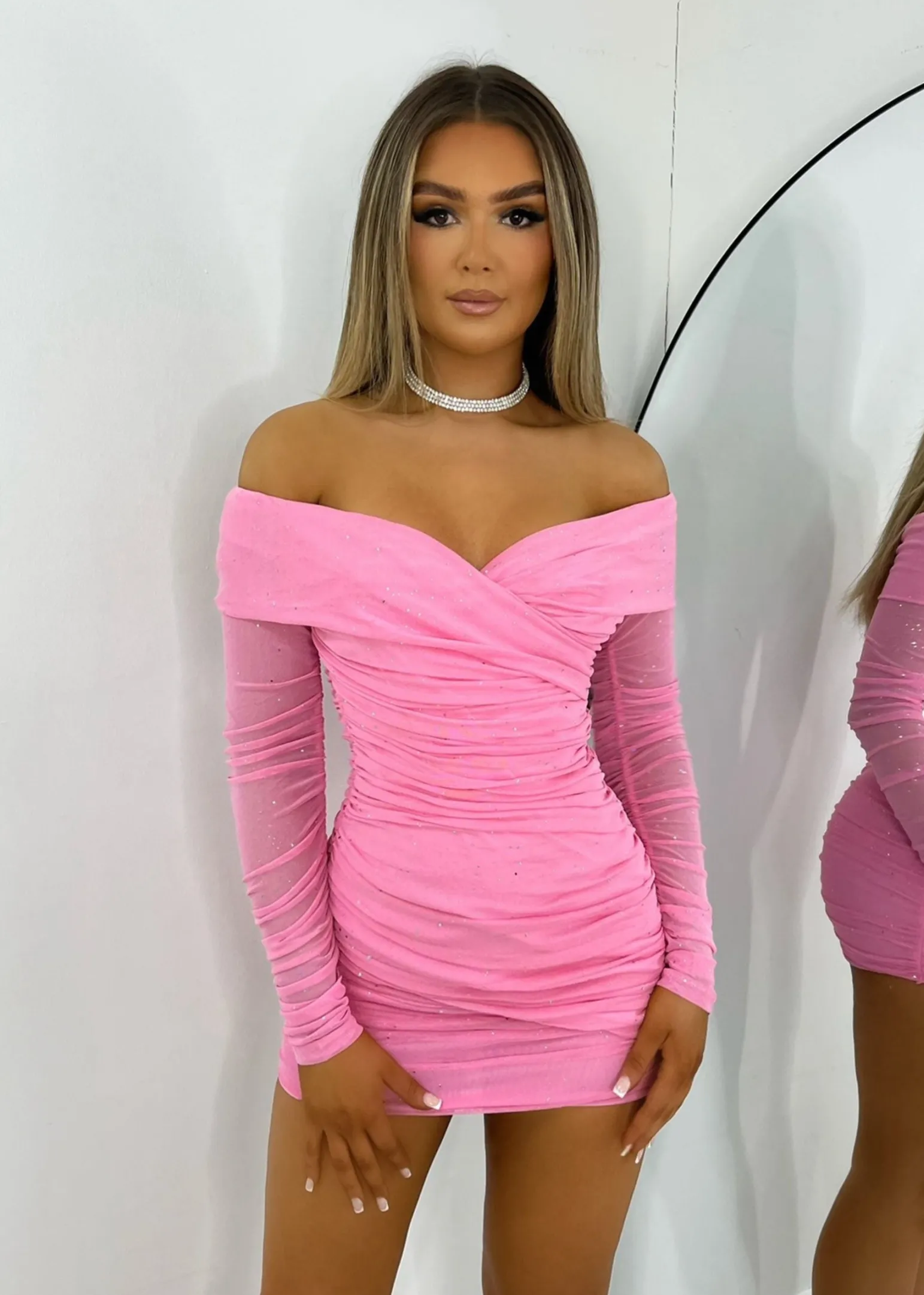 kylie_sparkle_mesh_mini_dress__baby_pink_sparkle_2.webp Online Kylie Sparkle Mesh Mini Dress - Baby Pink Sparkle Women Dresses