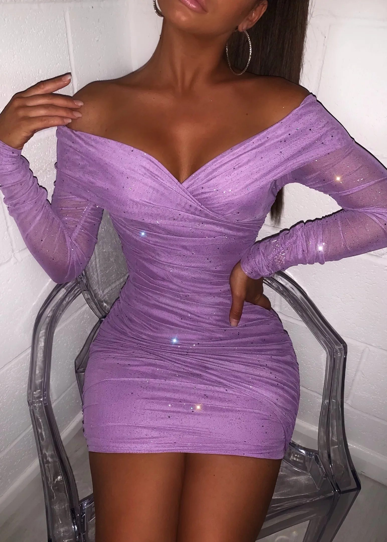 kylie_sparkle_mesh_mini_dress__lilac_5.webp Outlet Kylie Sparkle Mesh Mini Dress - Lilac Women Dresses
