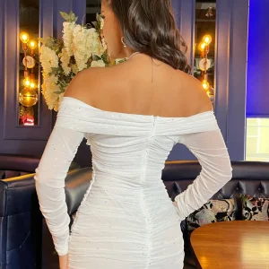 Discount Kylie Sparkle Mesh Mini Dress - White Sparkle Women Dresses