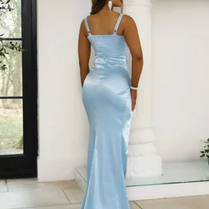 Best Sale Lennox Corset Satin Split Gown - Light Blue Women Occasion Wear