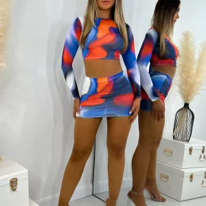 Online Level Up Two Piece - Blue/ Orange Women Co-Ords