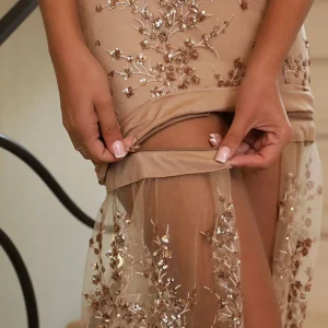 Cheap Living In Luxury Gown With Detachable Overskirt - Gold Women Occasion Wear