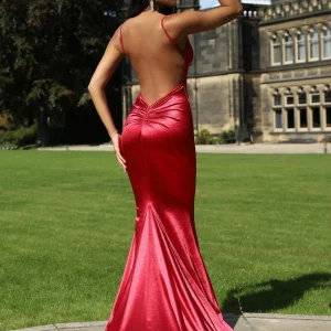 Best Love Affair Satin Gown With Ruched Back - Red Women Dresses