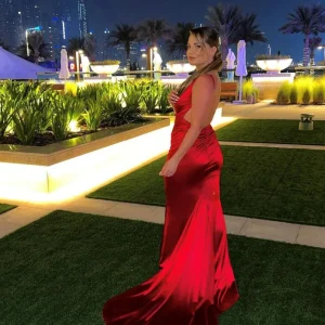 Store Love Affair Satin Gown With Ruched Back - Red Women Occasion Wear