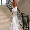 Store Love Affair Satin Gown With Ruched Back - White Women Occasion Wear