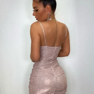 Store Material Girl Ruched Glitter Dress - Rose Gold Women Dresses