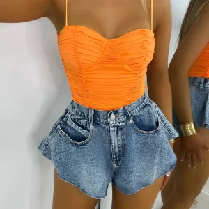 Cheap No Complaints Ruched Bodysuit - Orange Women Tops / Bodysuits