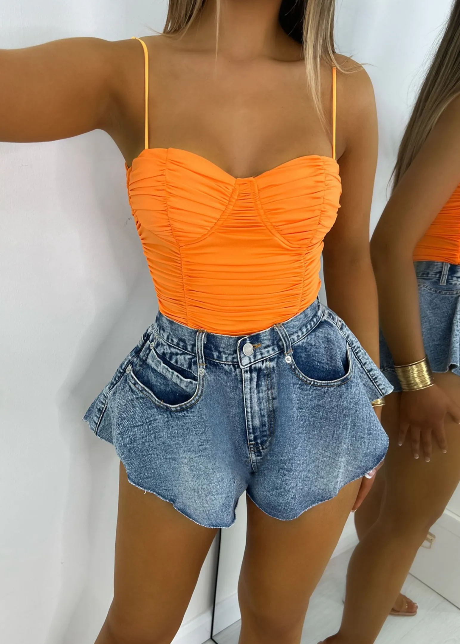 no_complaints_ruched_bodysuit__orange_3.webp Cheap No Complaints Ruched Bodysuit - Orange Women Tops / Bodysuits