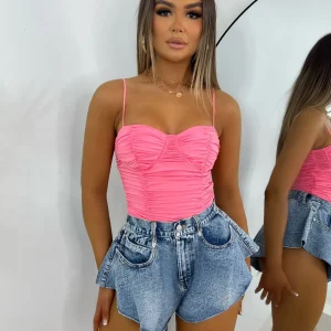 Store No Complaints Ruched Bodysuit - Pink Women Tops / Bodysuits