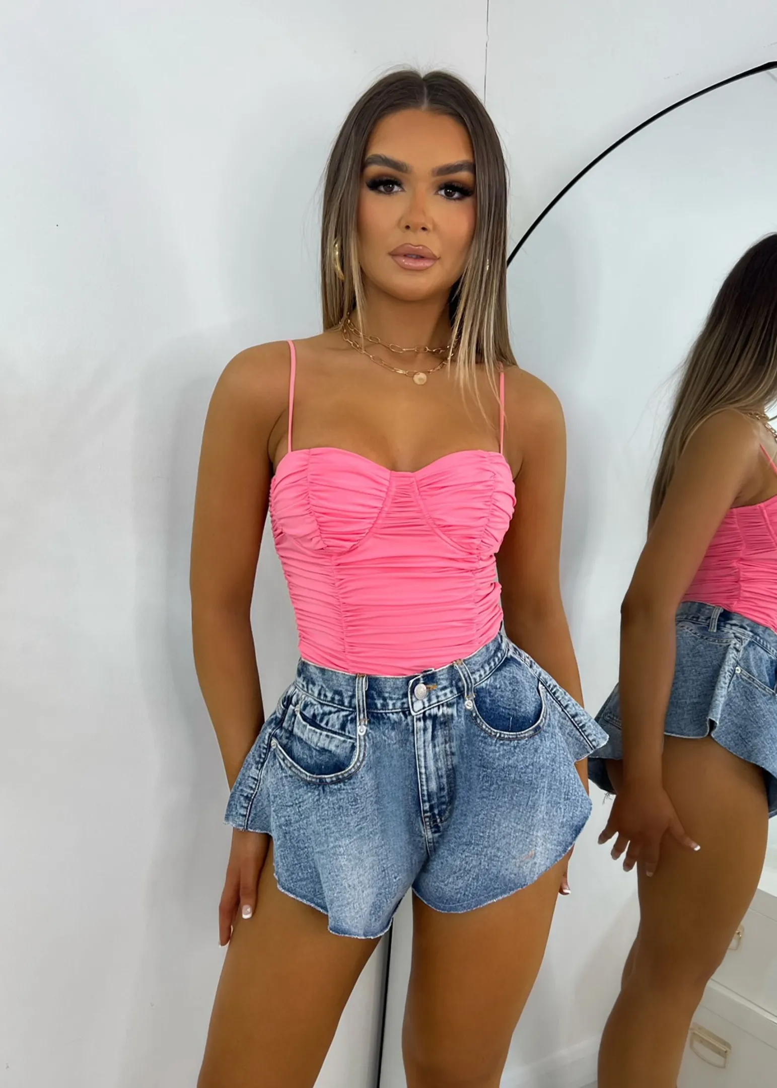 no_complaints_ruched_bodysuit__pink_0.webp Store No Complaints Ruched Bodysuit - Pink Women Tops / Bodysuits