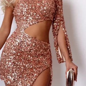 Fashion Overnight Fame Cut Out Mini Dress - Rose Gold Women Dresses